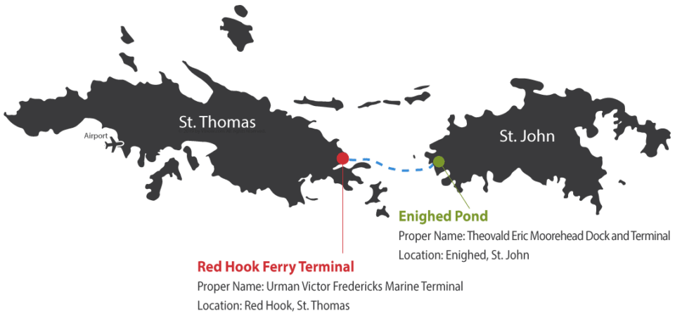 St. Thomas - St. John Car Ferry Route Map