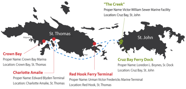 St. Thomas - St. John Ferry Routes Map